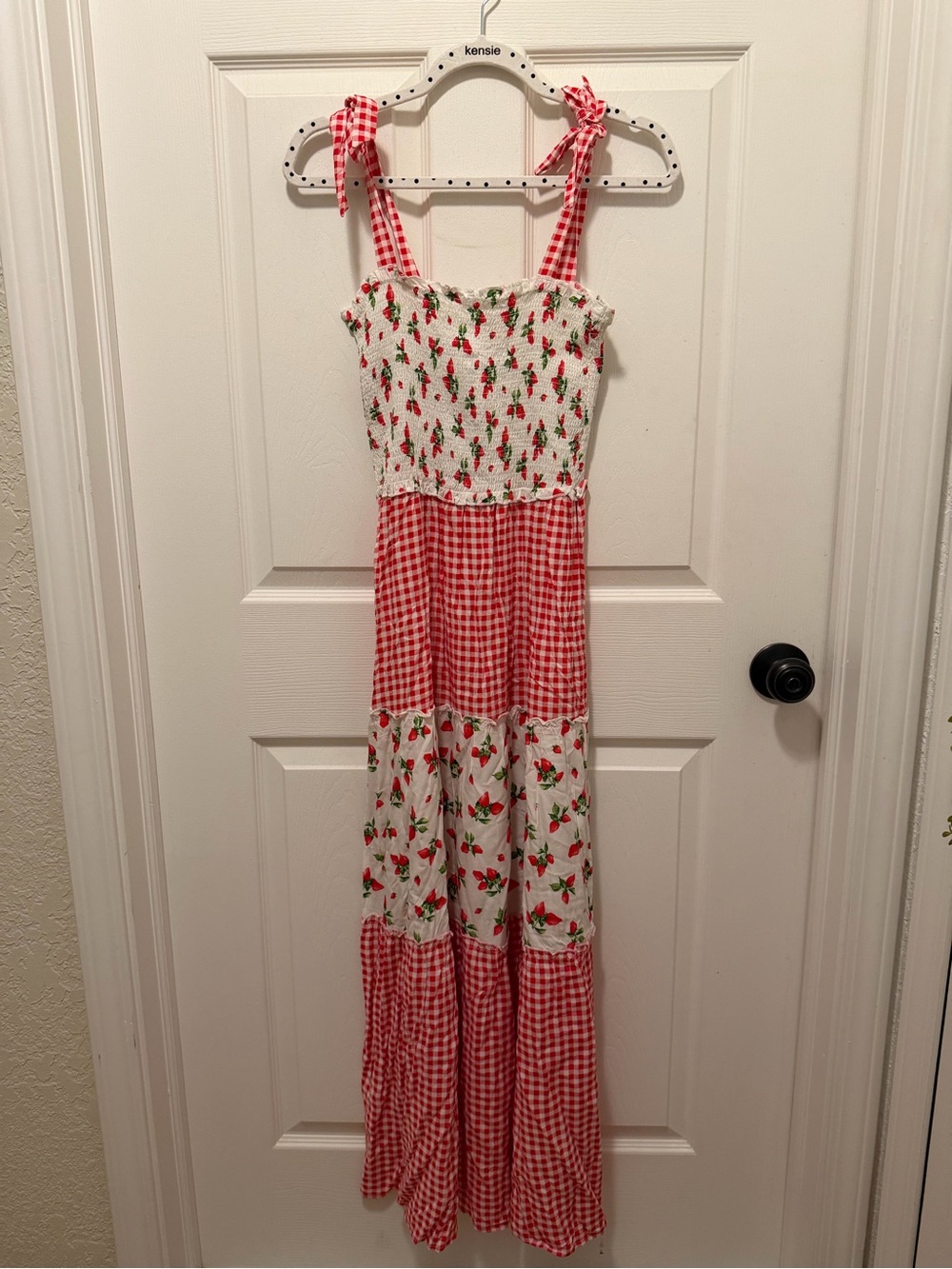 BeBop Red and White Gingham Maxi Dress with Cherry Print